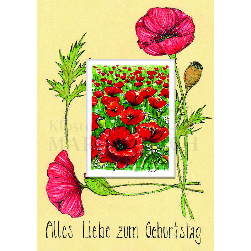 Alles Liebe zum Geburtstag - Mohnblumen Doppelkarte mit Samentütchen