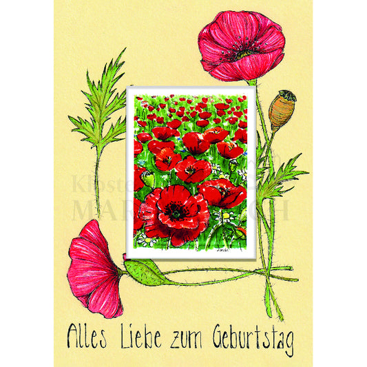 Alles Liebe zum Geburtstag - Mohnblumen Doppelkarte mit Samentütchen