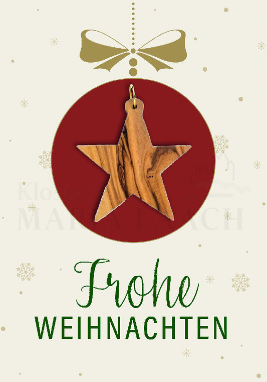 Frohe Weihnachten mit Stern aus Olivenholz