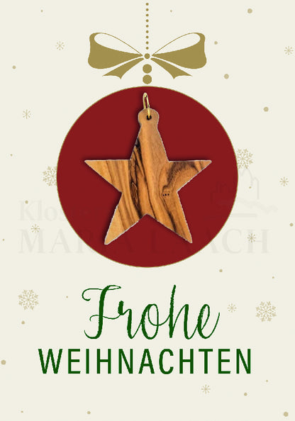 Verkaufsdisplay 6 x 6 Weihnachtskarten mit Anhänger aus Olivenholz