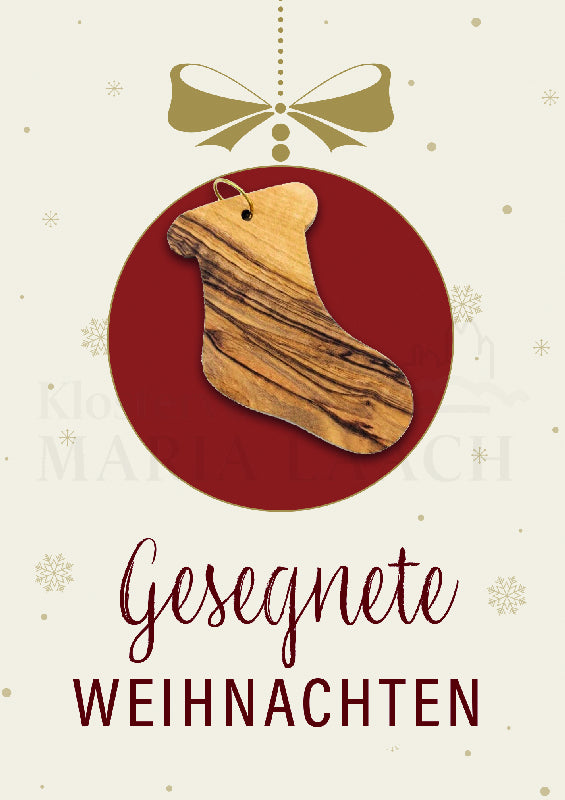 Gesegenete Weihnachten mit Stiefel aus Olivenholz