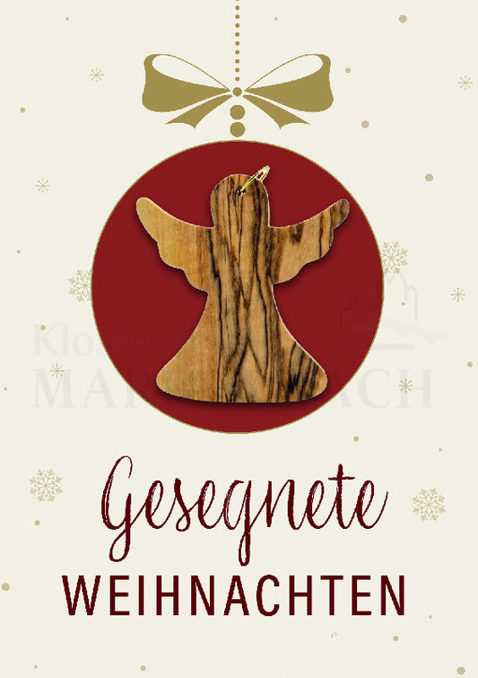 Gesegnete Weihnachten mit Engel aus Olivenholz