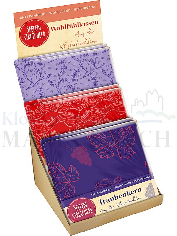 Foto: Verkaufsdisplay Wohlfühlkissen 11 x 11 cm, 10 x 3 versch.
