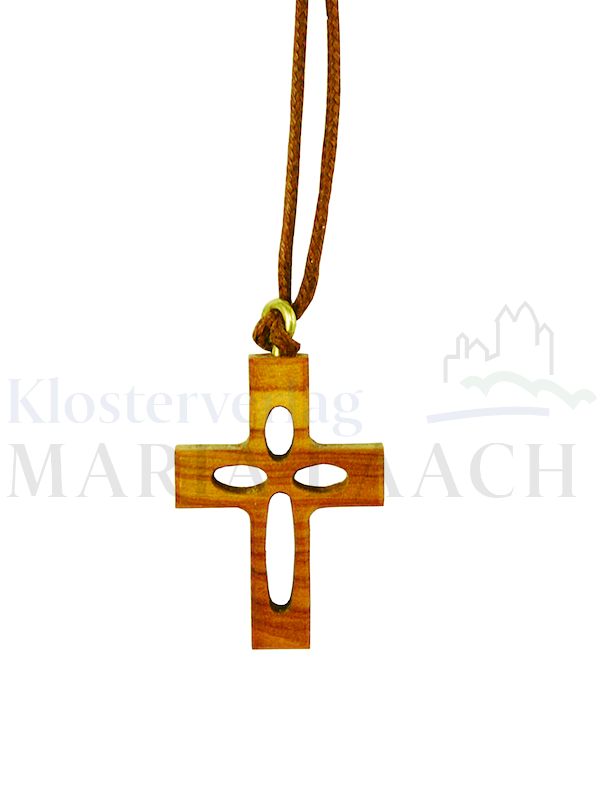 Foto: VE 5 Kreuz durchbrochen, Olivenholz, 4 x 2,8 cm, mit Schnur