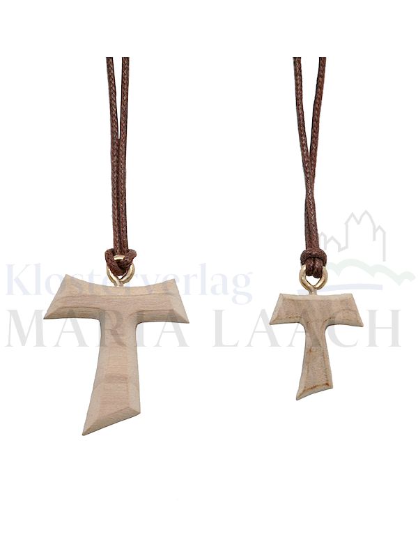 Foto: VE 5 Tau-Kreuz mittel, Olivenholz, ca.3 x 2,6 cm, mit Schnur