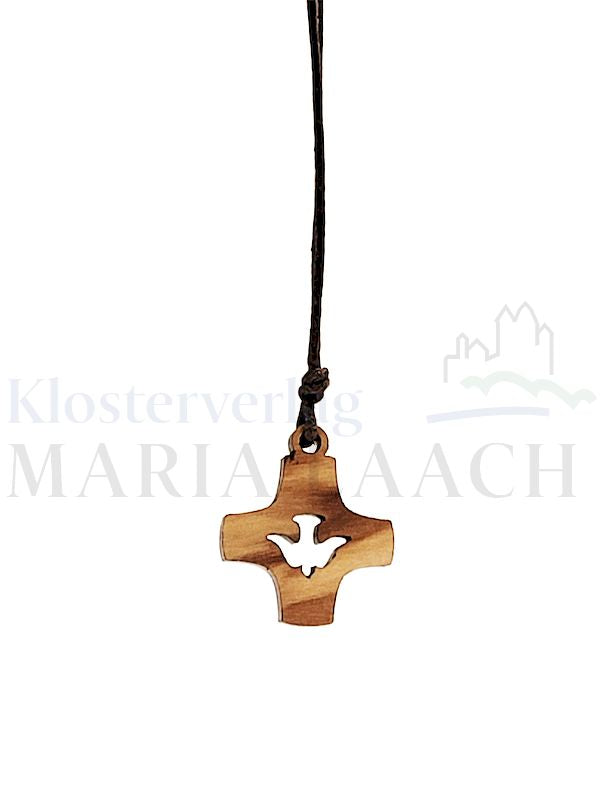 Foto: VE 5 Kreuz mit Taube, mit Schnur, Olivenholz, 2,5 x 2,2 cm