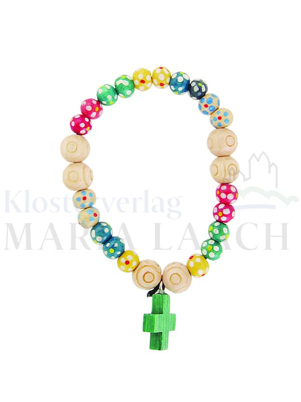 Foto: VE 5 Freundschaftsarmband Holz, mehrfarbig, verziert, elastisches Band, Ø 6 cm