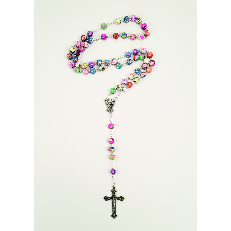 Foto: Taschenrosenkranz bunte Perlen, groß, gekettet, 55 cm lang