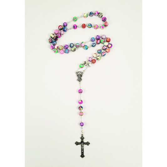 Foto: Taschenrosenkranz bunte Perlen, groß, gekettet, 55 cm lang