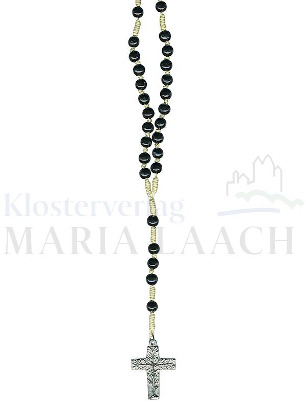 Foto: Taschenrosenkranz Holzperlen rund, schwarz, geknüpft, mit Lebensbaumkreuz, 46 cm lang
