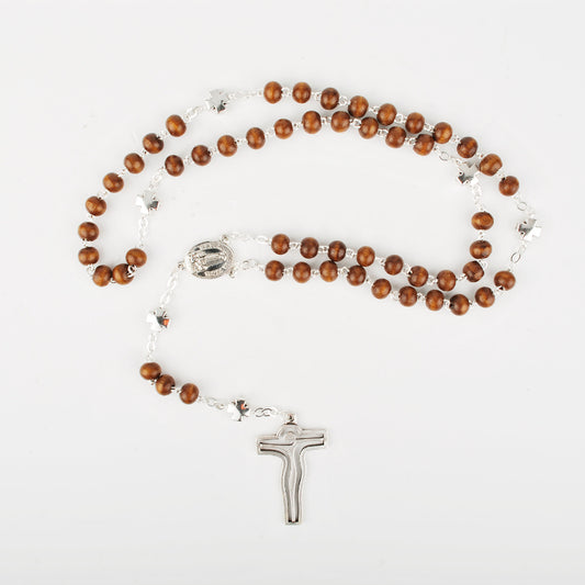 Rosenkranz mit hellbraunen Holzperlen