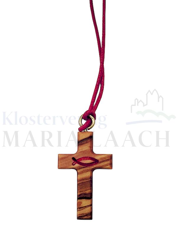 Foto: VE 5, Kreuz mit Fisch, mit roter Schnur, 2,3 x 3 cm