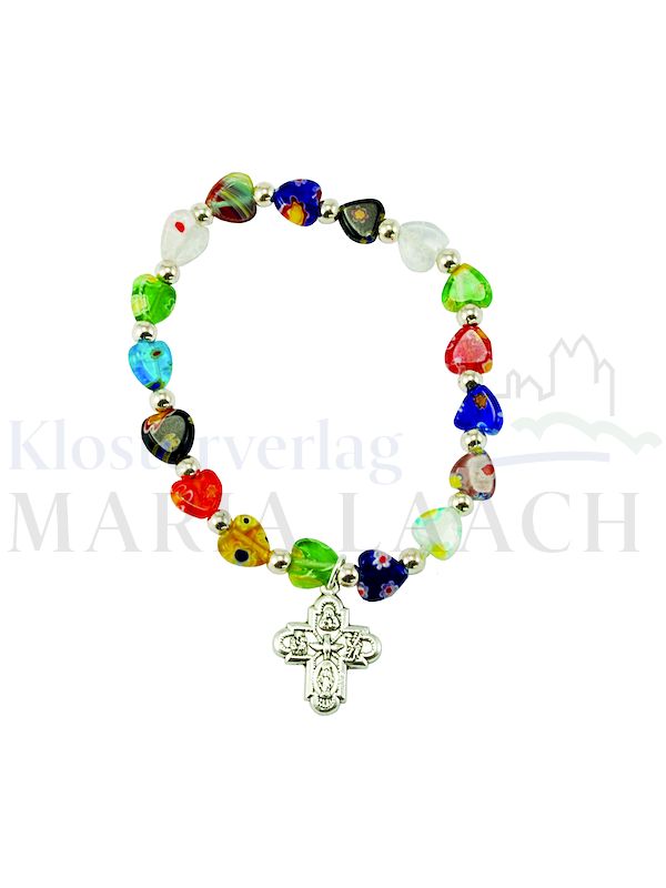 Foto: VE 5 Armband Muranoherzen bunt, mit Metall-Kreuz, Ø 6 cm
