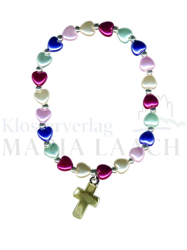 Foto: VE 5 Armband mit Herzen bunt, mit Kreuz, elastisches Band, Ø 6 cm