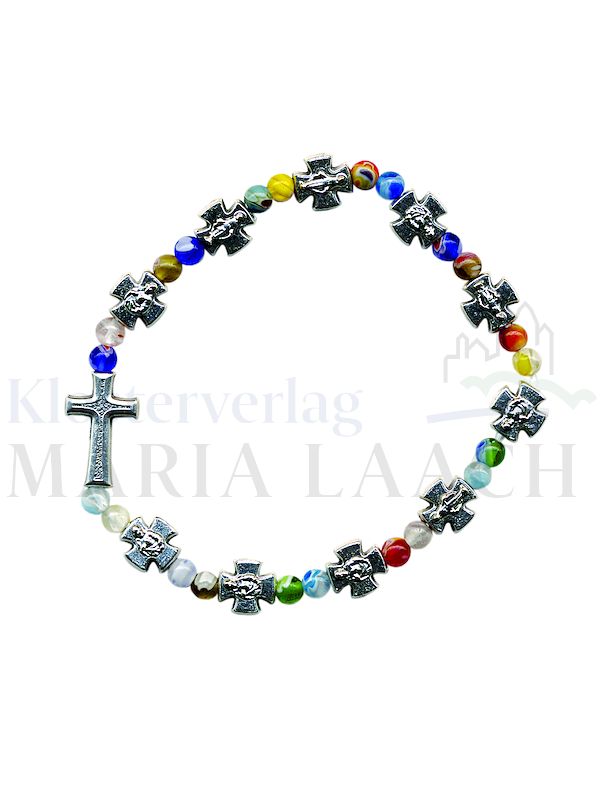 Foto: VE 5 Armband Muranoperlen und Kreuzchen, mit Kreuz, elastisches Band, Ø 6 cm