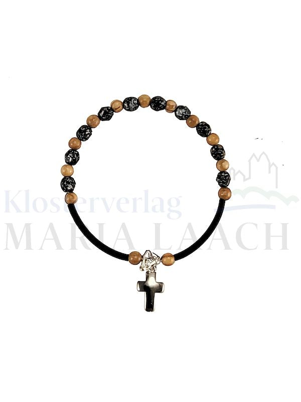 Foto: VE 5 Rosenkranzarmband, Holz- und Steinperlen, schwarz, Ø 6,5 cm