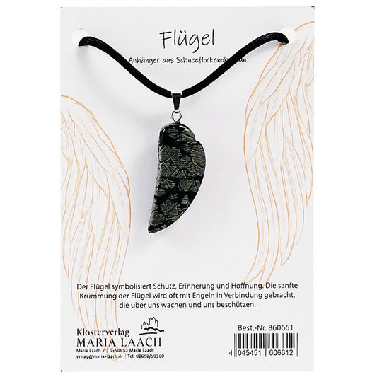 Halsanhänger Flügel aus Schneeflockenobsidian