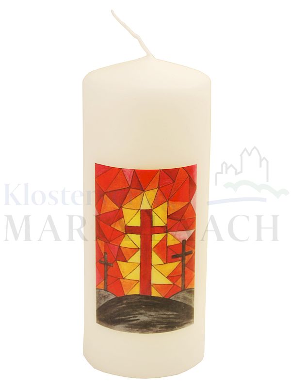 Foto: Osterkerze Kreuz Glasfenster, 150/60 mm