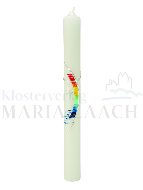 Foto: Kerze Zur Taufe (gebogenens Kreuz, Regenbogen), 400/40 mm