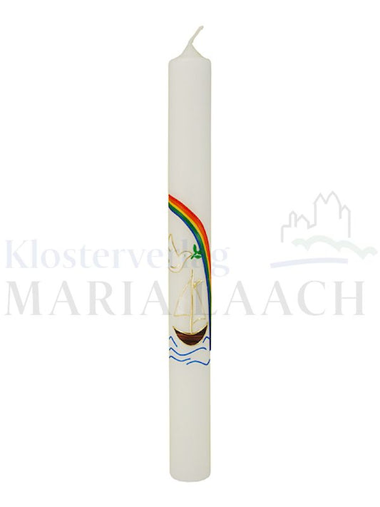 Foto: Kerze Regenbogen mit Taube, Schiff und Wellen, 400/40 mm