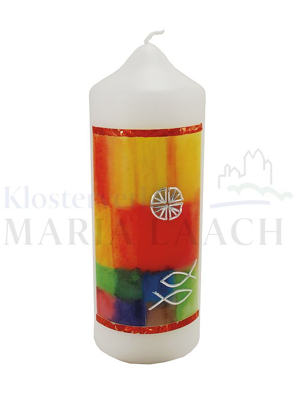 Foto: Kerze Gebrochenes Brot / Fische, mit Wachsauflage, 165/60 mm