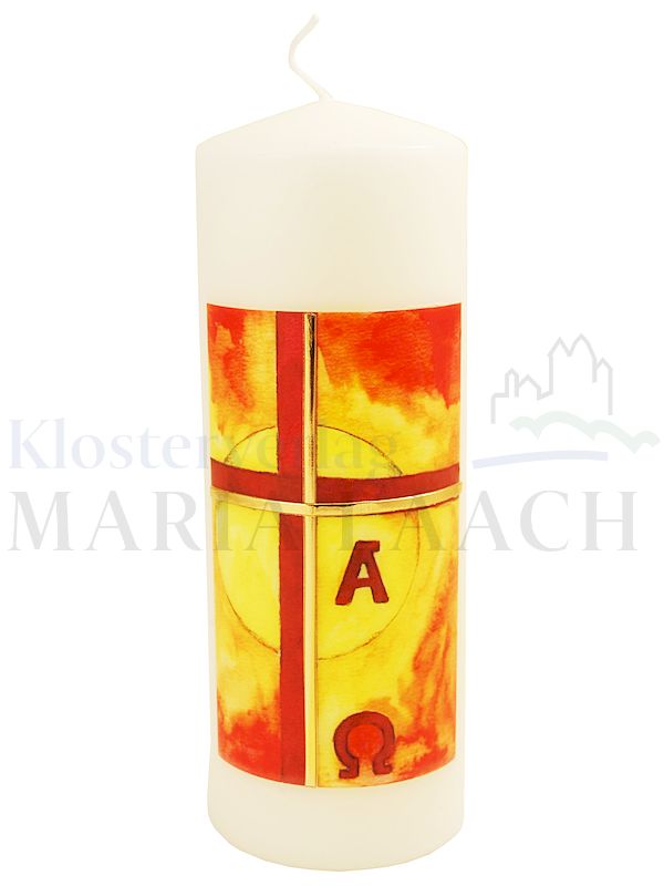 Foto: Osterkerze Kreuz orange/rot, mit Wachsauflage, 200/70 mm