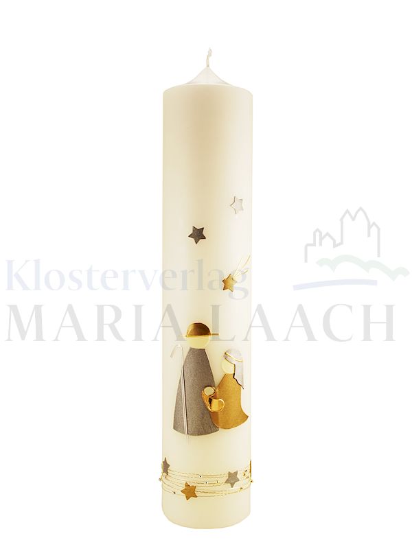 Foto: Kerze Heilige Familie klassisch gold/silber, mit Wachsauflage, 400/80 mm