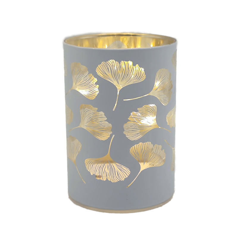 LED Glas-Windlicht Ginko weiß