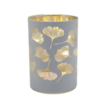 LED Glas-Windlicht Ginko weiß