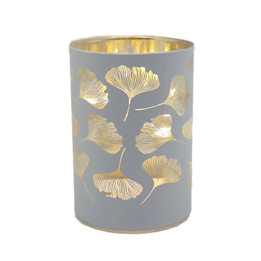 LED Glas-Windlicht Ginko weiß