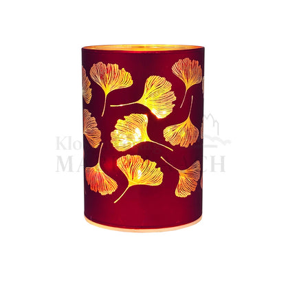 LED Glas-Windlicht Ginko rot