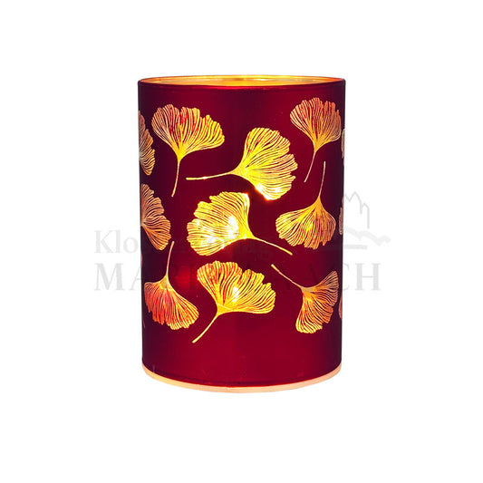 LED Glas-Windlicht Ginko rot