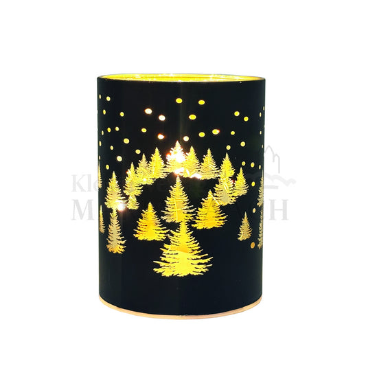LED Glas-Windlicht Tannebaum, Sterne schwarz