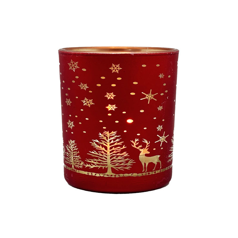 Foto: Glas-Windlicht Elch und Sterne, rot, 7,8 cm hoch, Ø 7 cm