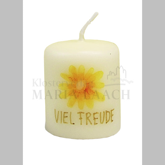 Minikerze "Viel Freude" mit Blumenmotiv