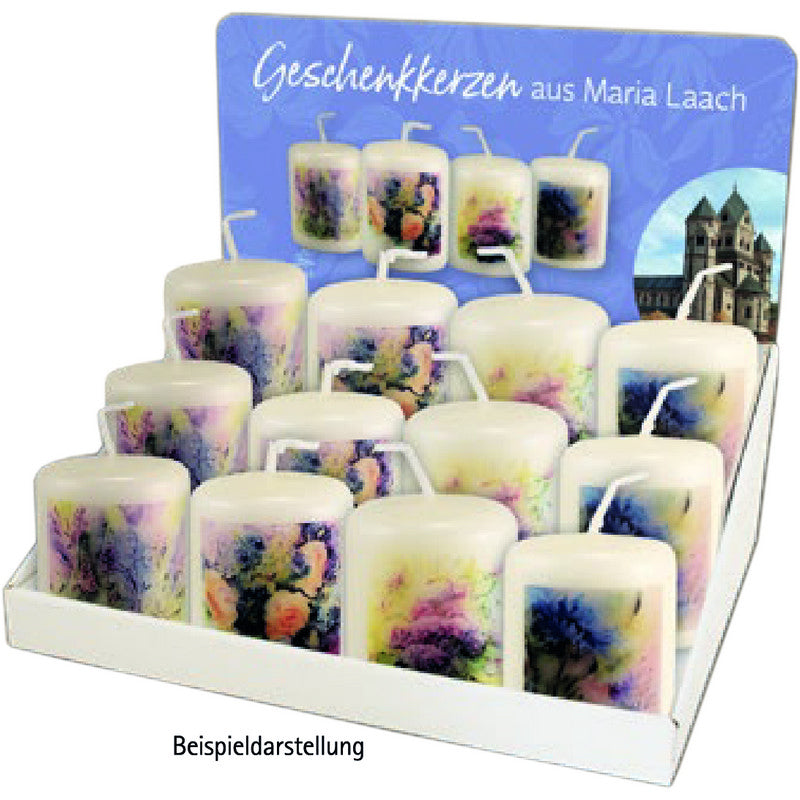 Foto: Verkaufsdisplay Minikerze Blumenmotive, 28 Kerzen, 60/50 mm
