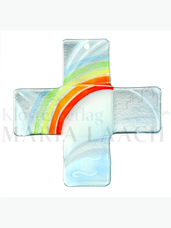 Foto: Glaskreuz, Regenbogen, klar-weiß, 18 x 18 cm