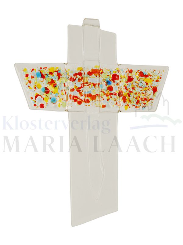 Foto: Glaskreuz Klar-bunt gesprenkelt, ,11,5 x 16 cm