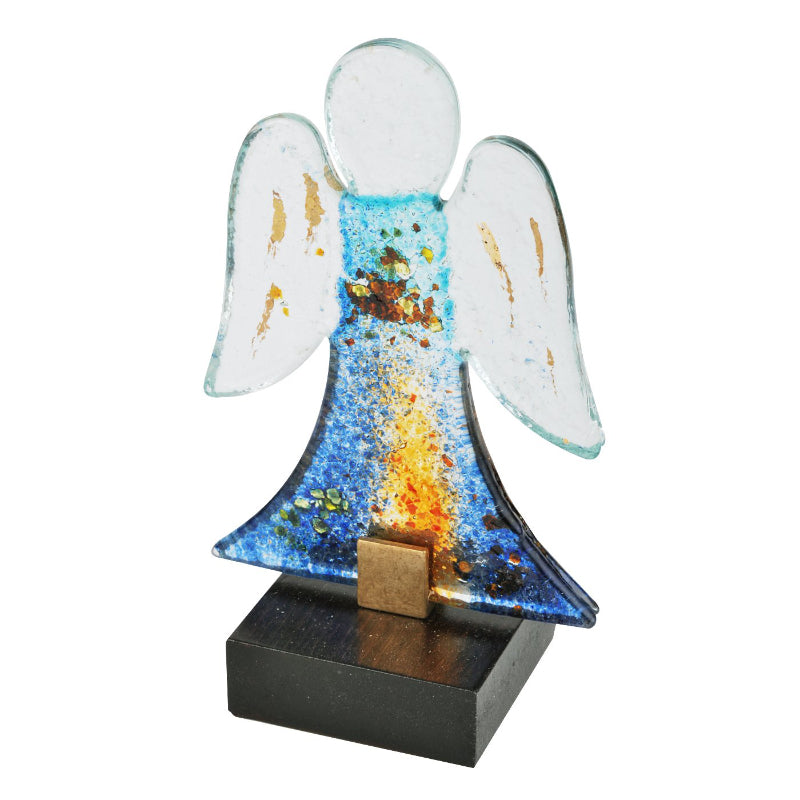 Glasengel auf Holzfuß in blau