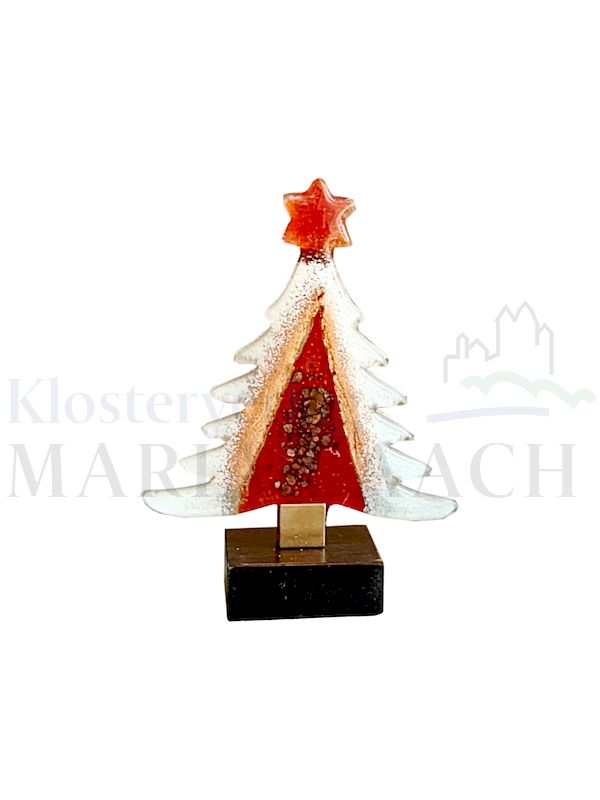 Foto: Baum weiß & rot, mit Holzfuß, ca. 13,5 cm hoch