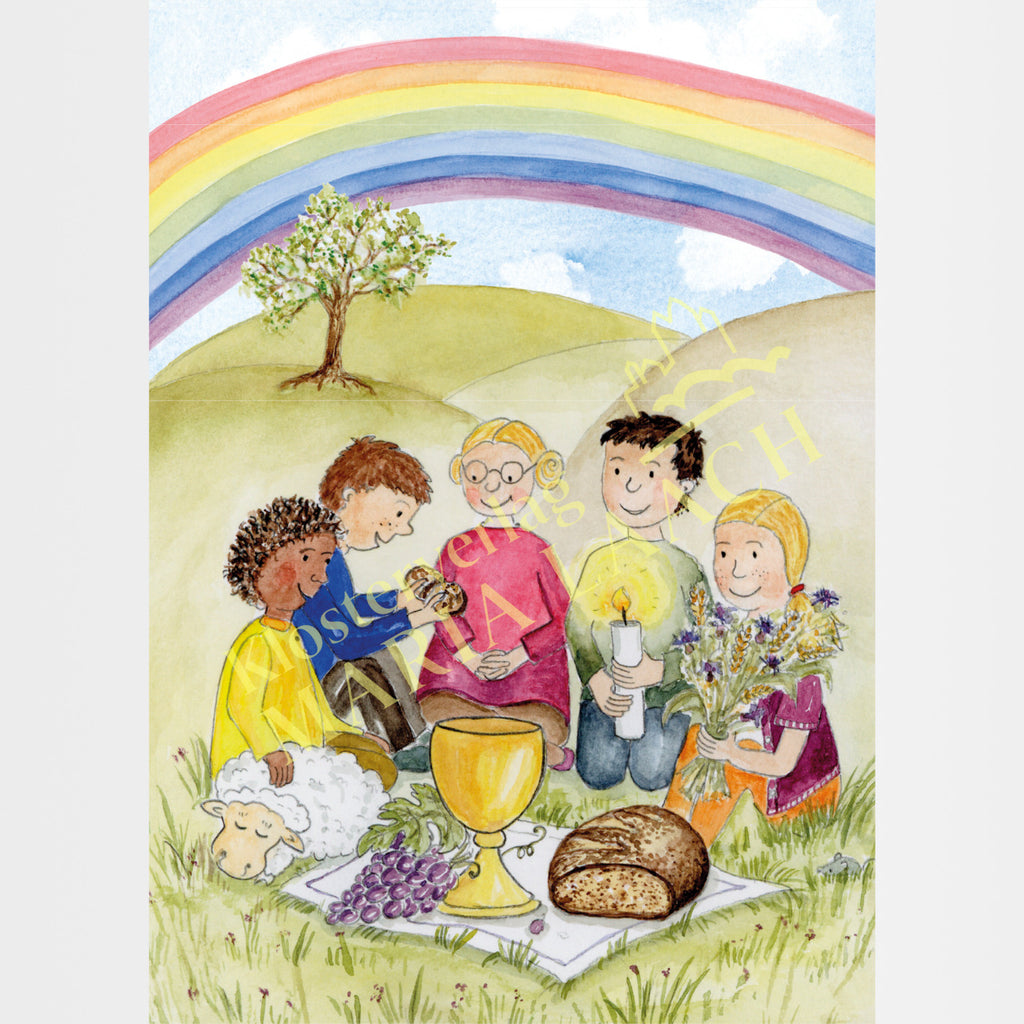 Glückwunschkarte zur Kommunion „Kinder, Kelch und Brot"