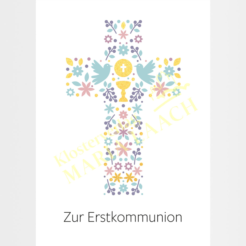 Doppelkarte zur Erstkommunion „Zur Erstkommunion - farbiges Kreuz"