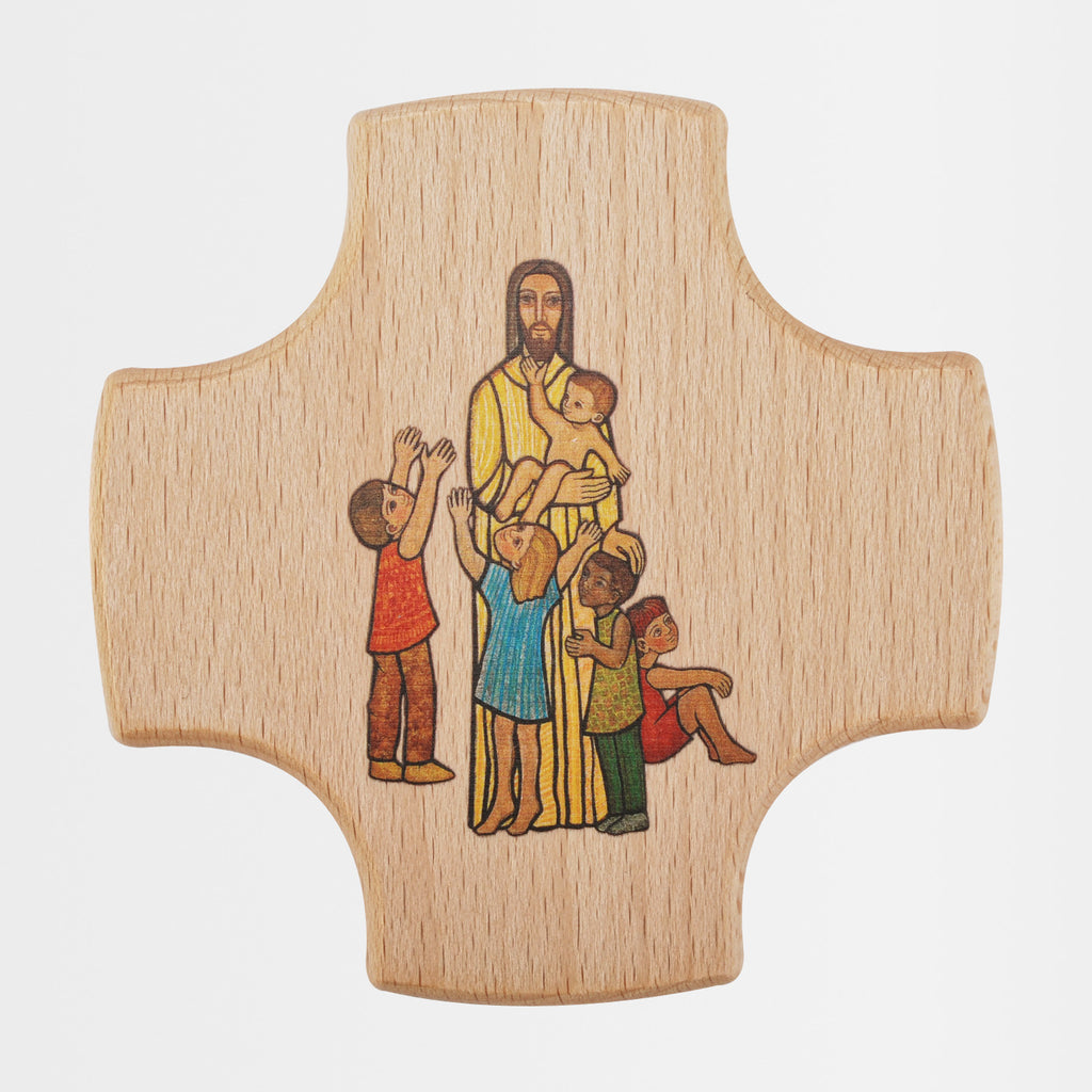Holz-Kreuz Jesus der Kinderfreund