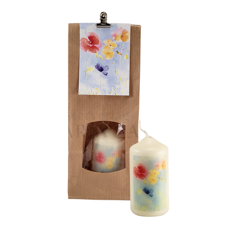 Kerze in Tüte "Mohnblumen, bunt"