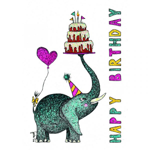 Doppelkarte in Naturpapier zum Geburtstag "Elefant"