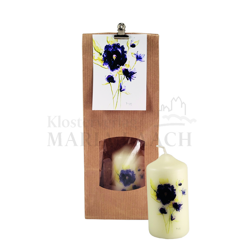 Kerze in Tüte "Mohnblumen, violett"